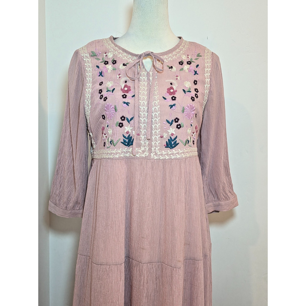 Orange Creek Embroidered Maxi Dress Small Pink Boho - Picture 2 of 8